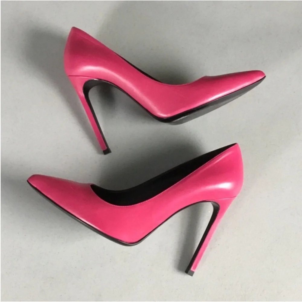 SAINT LAURENT AUTHENTIC COLOR FUCHSIA SLIM HEEL POINTY TOE LEATHER SIZE 38 - Picture 5 of 16